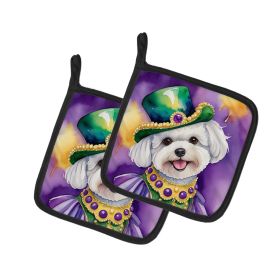 Bichon Frise King of Mardi Gras Pair of Pot Holders Kitchen Heat Resistant Pot Holders Sets Oven Hot Pads for Cooking Baking BBQ, 7 1/2 x 7 1/2
