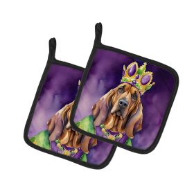 Bloodhound King of Mardi Gras Pair of Pot Holders Kitchen Heat Resistant Pot Holders Sets Oven Hot Pads for Cooking Baking BBQ, 7 1/2 x 7 1/2
