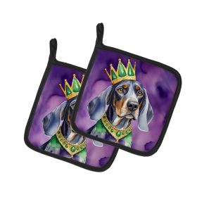 Bluetick Coonhound King of Mardi Gras Pair of Pot Holders Kitchen Heat Resistant Pot Holders Sets Oven Hot Pads for Cooking Baking BBQ, 7 1/2 x 7 1/2
