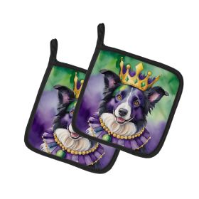 Border Collie King of Mardi Gras Pair of Pot Holders Kitchen Heat Resistant Pot Holders Sets Oven Hot Pads for Cooking Baking BBQ, 7 1/2 x 7 1/2