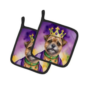Border Terrier King of Mardi Gras Pair of Pot Holders Kitchen Heat Resistant Pot Holders Sets Oven Hot Pads for Cooking Baking BBQ, 7 1/2 x 7 1/2