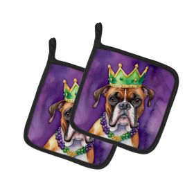 Boxer King of Mardi Gras Pair of Pot Holders Kitchen Heat Resistant Pot Holders Sets Oven Hot Pads for Cooking Baking BBQ, 7 1/2 x 7 1/2