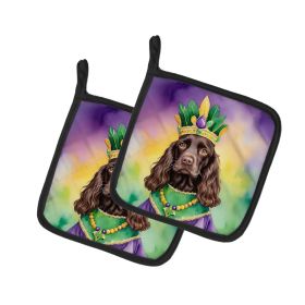 Boykin Spaniel King of Mardi Gras Pair of Pot Holders Kitchen Heat Resistant Pot Holders Sets Oven Hot Pads for Cooking Baking BBQ, 7 1/2 x 7 1/2