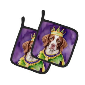 Brittany Spaniel King of Mardi Gras Pair of Pot Holders Kitchen Heat Resistant Pot Holders Sets Oven Hot Pads for Cooking Baking BBQ, 7 1/2 x 7 1/2