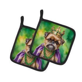 Brussels Griffon King of Mardi Gras Pair of Pot Holders Kitchen Heat Resistant Pot Holders Sets Oven Hot Pads for Cooking Baking BBQ, 7 1/2 x 7 1/2