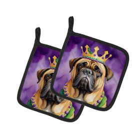 Bullmastiff King of Mardi Gras Pair of Pot Holders Kitchen Heat Resistant Pot Holders Sets Oven Hot Pads for Cooking Baking BBQ, 7 1/2 x 7 1/2