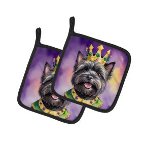 Cairn Terrier King of Mardi Gras Pair of Pot Holders Kitchen Heat Resistant Pot Holders Sets Oven Hot Pads for Cooking Baking BBQ, 7 1/2 x 7 1/2