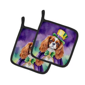 Cavalier Spaniel King of Mardi Gras Pair of Pot Holders Kitchen Heat Resistant Pot Holders Sets Oven Hot Pads for Cooking Baking BBQ, 7 1/2 x 7 1/2
