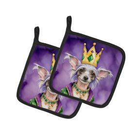 Chinese Crested King of Mardi Gras Pair of Pot Holders Kitchen Heat Resistant Pot Holders Sets Oven Hot Pads for Cooking Baking BBQ, 7 1/2 x 7 1/2