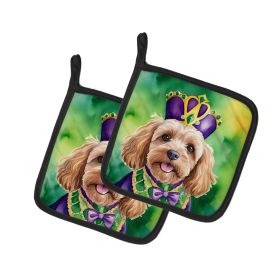 Cockapoo King of Mardi Gras Pair of Pot Holders Kitchen Heat Resistant Pot Holders Sets Oven Hot Pads for Cooking Baking BBQ, 7 1/2 x 7 1/2