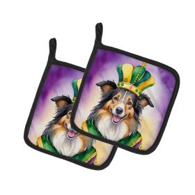 Collie King of Mardi Gras Pair of Pot Holders Kitchen Heat Resistant Pot Holders Sets Oven Hot Pads for Cooking Baking BBQ, 7 1/2 x 7 1/2