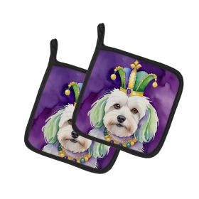 Coton de Tulear King of Mardi Gras Pair of Pot Holders Kitchen Heat Resistant Pot Holders Sets Oven Hot Pads for Cooking Baking BBQ, 7 1/2 x 7 1/2