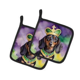 Dachshund King of Mardi Gras Pair of Pot Holders Kitchen Heat Resistant Pot Holders Sets Oven Hot Pads for Cooking Baking BBQ, 7 1/2 x 7 1/2