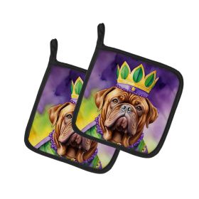 Dogue de Bordeaux King of Mardi Gras Pair of Pot Holders Kitchen Heat Resistant Pot Holders Sets Oven Hot Pads for Cooking Baking BBQ, 7 1/2 x 7 1/2