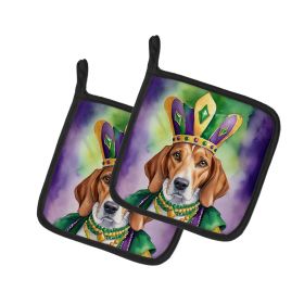 English Foxhound King of Mardi Gras Pair of Pot Holders Kitchen Heat Resistant Pot Holders Sets Oven Hot Pads for Cooking Baking BBQ, 7 1/2 x 7 1/2