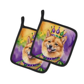 Finnish Spitz King of Mardi Gras Pair of Pot Holders Kitchen Heat Resistant Pot Holders Sets Oven Hot Pads for Cooking Baking BBQ, 7 1/2 x 7 1/2