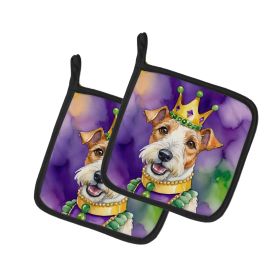 Fox Terrier King of Mardi Gras Pair of Pot Holders Kitchen Heat Resistant Pot Holders Sets Oven Hot Pads for Cooking Baking BBQ, 7 1/2 x 7 1/2