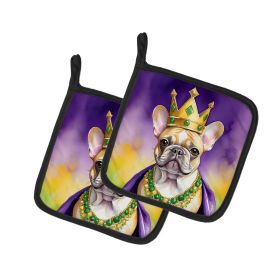 French Bulldog King of Mardi Gras Pair of Pot Holders Kitchen Heat Resistant Pot Holders Sets Oven Hot Pads for Cooking Baking BBQ, 7 1/2 x 7 1/2