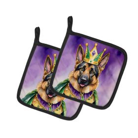 German Shepherd King of Mardi Gras Pair of Pot Holders Kitchen Heat Resistant Pot Holders Sets Oven Hot Pads for Cooking Baking BBQ, 7 1/2 x 7 1/2