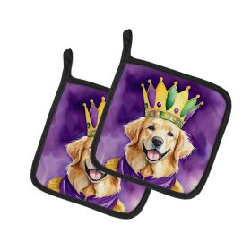 Golden Retriever King of Mardi Gras Pair of Pot Holders Kitchen Heat Resistant Pot Holders Sets Oven Hot Pads for Cooking Baking BBQ, 7 1/2 x 7 1/2