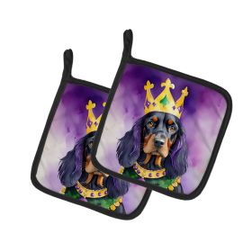 Gordon Setter King of Mardi Gras Pair of Pot Holders Kitchen Heat Resistant Pot Holders Sets Oven Hot Pads for Cooking Baking BBQ, 7 1/2 x 7 1/2