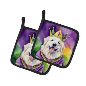 Great Pyrenees King of Mardi Gras Pair of Pot Holders Kitchen Heat Resistant Pot Holders Sets Oven Hot Pads for Cooking Baking BBQ, 7 1/2 x 7 1/2