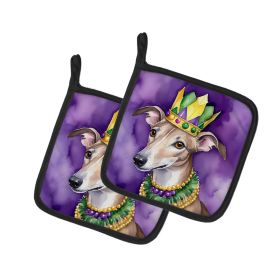 Greyhound King of Mardi Gras Pair of Pot Holders Kitchen Heat Resistant Pot Holders Sets Oven Hot Pads for Cooking Baking BBQ, 7 1/2 x 7 1/2