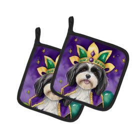 Havanese King of Mardi Gras Pair of Pot Holders Kitchen Heat Resistant Pot Holders Sets Oven Hot Pads for Cooking Baking BBQ, 7 1/2 x 7 1/2
