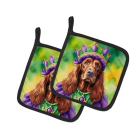 Irish Setter King of Mardi Gras Pair of Pot Holders Kitchen Heat Resistant Pot Holders Sets Oven Hot Pads for Cooking Baking BBQ, 7 1/2 x 7 1/2