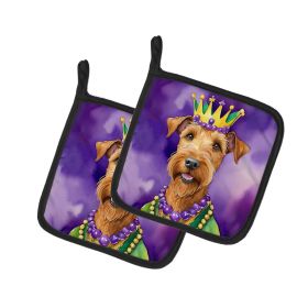 Irish Terrier King of Mardi Gras Pair of Pot Holders Kitchen Heat Resistant Pot Holders Sets Oven Hot Pads for Cooking Baking BBQ, 7 1/2 x 7 1/2