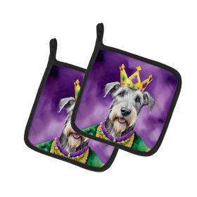 Irish Wolfhound King of Mardi Gras Pair of Pot Holders Kitchen Heat Resistant Pot Holders Sets Oven Hot Pads for Cooking Baking BBQ, 7 1/2 x 7 1/2