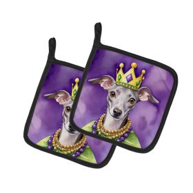 Italian Greyhound King of Mardi Gras Pair of Pot Holders Kitchen Heat Resistant Pot Holders Sets Oven Hot Pads for Cooking Baking BBQ, 7 1/2 x 7 1/2