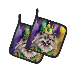 Keeshond King of Mardi Gras Pair of Pot Holders Kitchen Heat Resistant Pot Holders Sets Oven Hot Pads for Cooking Baking BBQ, 7 1/2 x 7 1/2