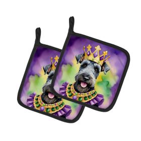 Kerry Blue Terrier King of Mardi Gras Pair of Pot Holders Kitchen Heat Resistant Pot Holders Sets Oven Hot Pads for Cooking Baking BBQ, 7 1/2 x 7 1/2