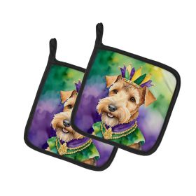 Lakeland Terrier King of Mardi Gras Pair of Pot Holders Kitchen Heat Resistant Pot Holders Sets Oven Hot Pads for Cooking Baking BBQ, 7 1/2 x 7 1/2