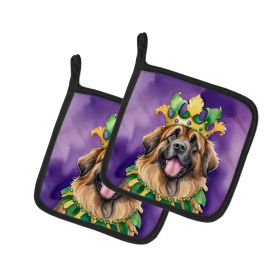 Leonberger King of Mardi Gras Pair of Pot Holders Kitchen Heat Resistant Pot Holders Sets Oven Hot Pads for Cooking Baking BBQ, 7 1/2 x 7 1/2