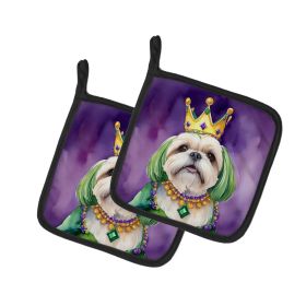 Lhasa Apso King of Mardi Gras Pair of Pot Holders Kitchen Heat Resistant Pot Holders Sets Oven Hot Pads for Cooking Baking BBQ, 7 1/2 x 7 1/2