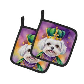 Maltese King of Mardi Gras Pair of Pot Holders Kitchen Heat Resistant Pot Holders Sets Oven Hot Pads for Cooking Baking BBQ, 7 1/2 x 7 1/2