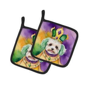 Maltipoo King of Mardi Gras Pair of Pot Holders Kitchen Heat Resistant Pot Holders Sets Oven Hot Pads for Cooking Baking BBQ, 7 1/2 x 7 1/2
