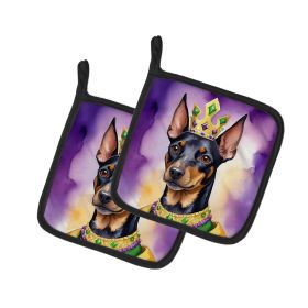 Manchester Terrier King of Mardi Gras Pair of Pot Holders Kitchen Heat Resistant Pot Holders Sets Oven Hot Pads for Cooking Baking BBQ, 7 1/2 x 7 1/2