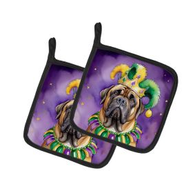 Mastiff King of Mardi Gras Pair of Pot Holders Kitchen Heat Resistant Pot Holders Sets Oven Hot Pads for Cooking Baking BBQ, 7 1/2 x 7 1/2