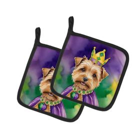 Norfolk Terrier King of Mardi Gras Pair of Pot Holders Kitchen Heat Resistant Pot Holders Sets Oven Hot Pads for Cooking Baking BBQ, 7 1/2 x 7 1/2