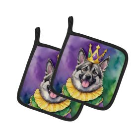Norwegian Elkhound King of Mardi Gras Pair of Pot Holders Kitchen Heat Resistant Pot Holders Sets Oven Hot Pads for Cooking Baking BBQ, 7 1/2 x 7 1/2