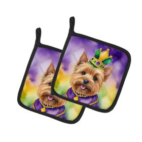 Norwich Terrier King of Mardi Gras Pair of Pot Holders Kitchen Heat Resistant Pot Holders Sets Oven Hot Pads for Cooking Baking BBQ, 7 1/2 x 7 1/2