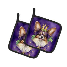 Papillon King of Mardi Gras Pair of Pot Holders Kitchen Heat Resistant Pot Holders Sets Oven Hot Pads for Cooking Baking BBQ, 7 1/2 x 7 1/2