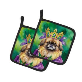 Pekingese King of Mardi Gras Pair of Pot Holders Kitchen Heat Resistant Pot Holders Sets Oven Hot Pads for Cooking Baking BBQ, 7 1/2 x 7 1/2