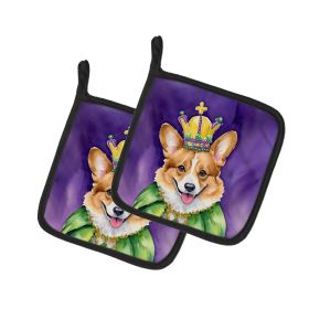 Corgi King of Mardi Gras Pair of Pot Holders Kitchen Heat Resistant Pot Holders Sets Oven Hot Pads for Cooking Baking BBQ, 7 1/2 x 7 1/2
