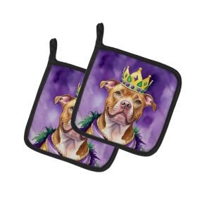 Pit Bull Terrier King of Mardi Gras Pair of Pot Holders Kitchen Heat Resistant Pot Holders Sets Oven Hot Pads for Cooking Baking BBQ, 7 1/2 x 7 1/2