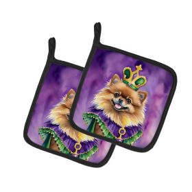 Pomeranian King of Mardi Gras Pair of Pot Holders Kitchen Heat Resistant Pot Holders Sets Oven Hot Pads for Cooking Baking BBQ, 7 1/2 x 7 1/2