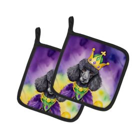 Black Poodle King of Mardi Gras Pair of Pot Holders Kitchen Heat Resistant Pot Holders Sets Oven Hot Pads for Cooking Baking BBQ, 7 1/2 x 7 1/2